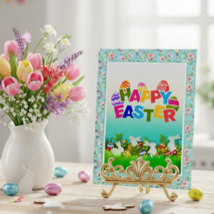 Frohe Ostern I Blumen- und Hasengarten im 3D-Stil Einladung