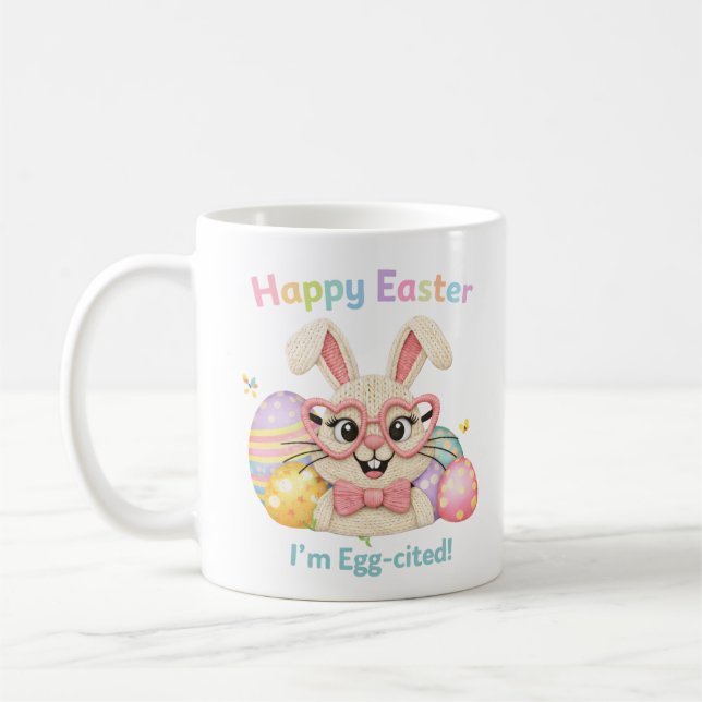 Frohe Ostern Ich bin Ei-gespannt Hase  Kaffeetasse (Links)