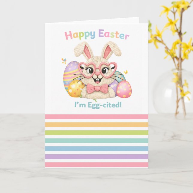 Frohe Ostern Ich bin Ei-gespannt Hase  Karte (Gelbe Blume)