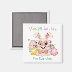 Frohe Ostern Ich bin Ei-gespannt Hase Magnet
