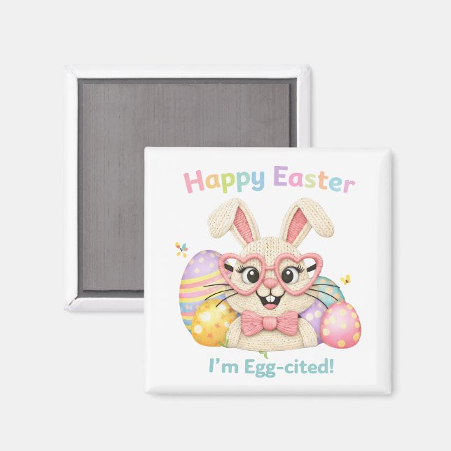 Frohe Ostern Ich bin Ei-gespannt Hase  Magnet (Vorderseite/Rückseite)