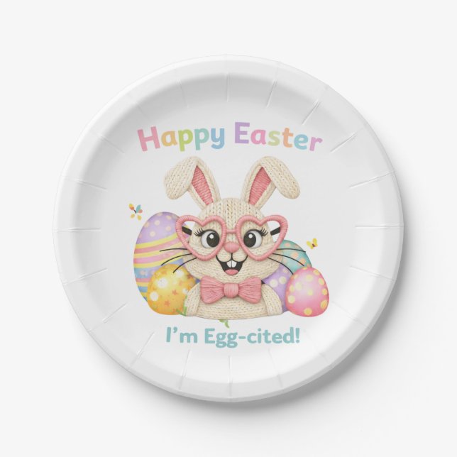 Frohe Ostern Ich bin Ei-gespannt Hase  Pappteller (Vorderseite)