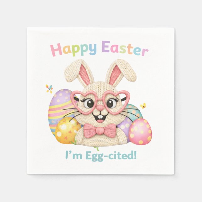 Frohe Ostern Ich bin Ei-gespannt Hase  Serviette (Vorderseite)