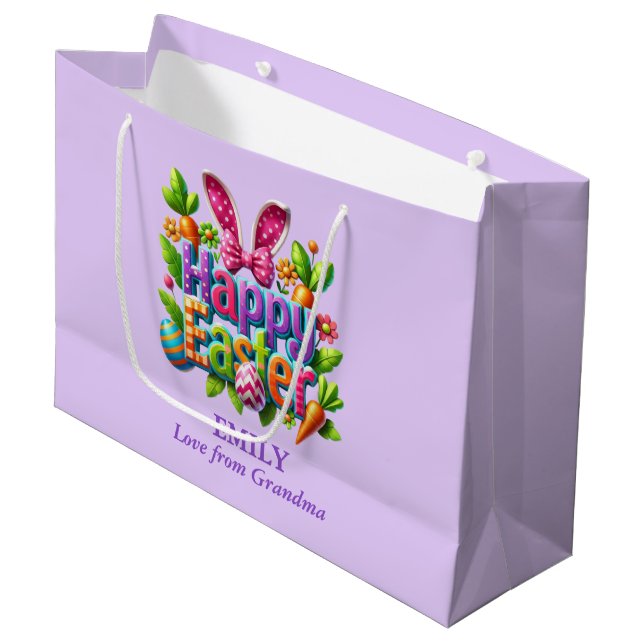 Frohe Ostern in bunten Farben Große Geschenktüte (Vorderseite Schrägansicht)