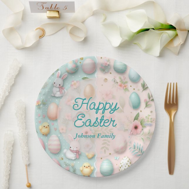 Frohe Ostern in bunten Farben  Pappteller (Hochzeit)