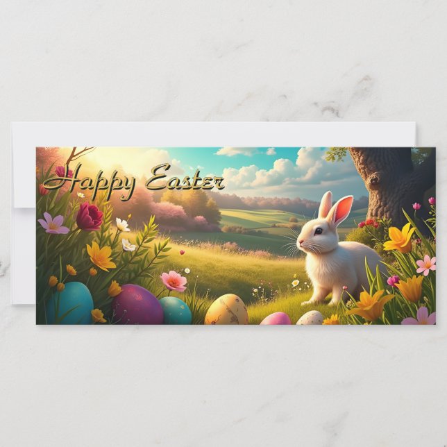 Frohe Ostern in einer Frühlingslandschaft (Vorderseite)