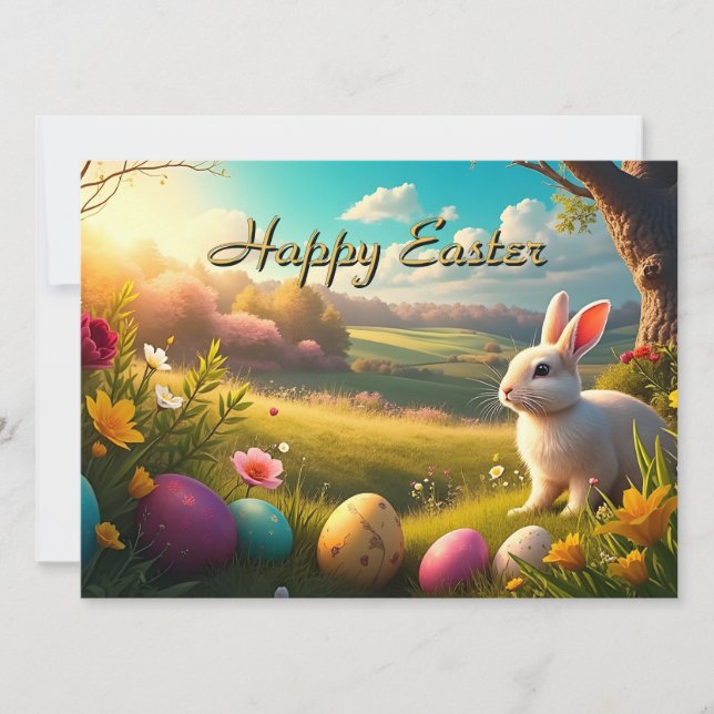 Frohe Ostern in einer Frühlingslandschaft (Vorderseite)