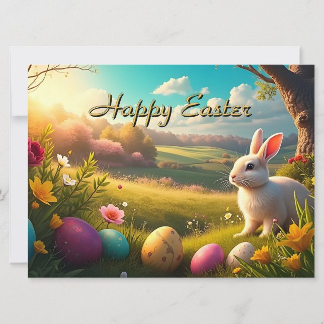 Frohe Ostern in einer Frühlingslandschaft (Vorderseite)