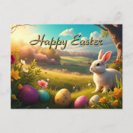 Frohe Ostern in einer Frühlingslandschaft Feiertagspostkarte