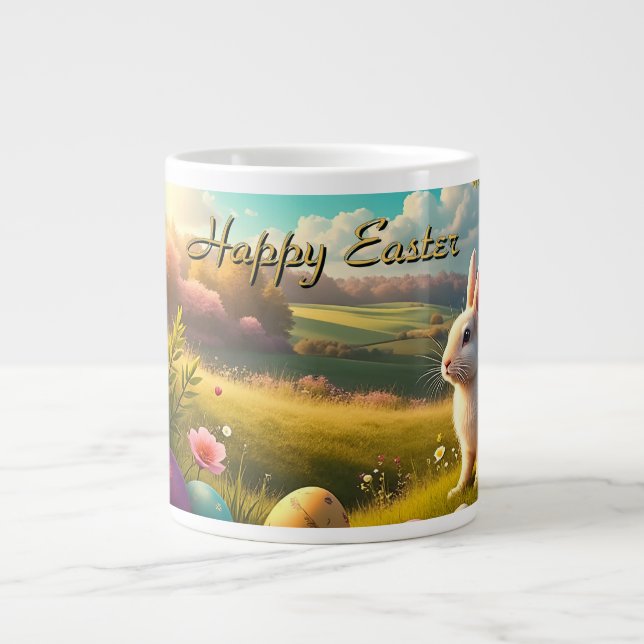 Frohe Ostern in einer Frühlingslandschaft Jumbo-Tasse (Vorderseite)