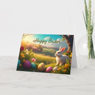 Frohe Ostern in einer Frühlingslandschaft Karte