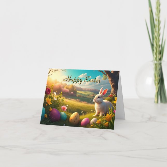 Frohe Ostern in einer Frühlingslandschaft Karte (Vorderseite)