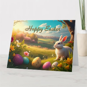 Frohe Ostern in einer Frühlingslandschaft Karte