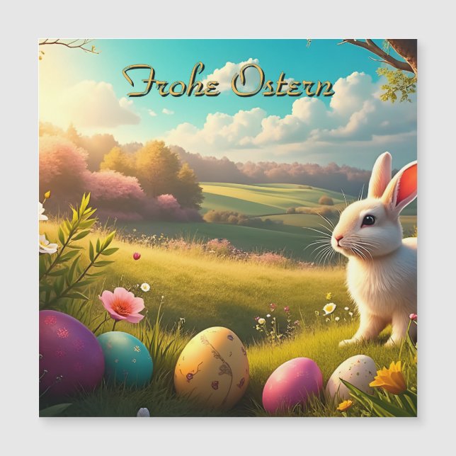 Frohe Ostern in einer Frühlingslandschaft Magnetkarte (Vorderseite)