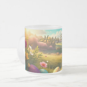 Frohe Ostern in einer Frühlingslandschaft Mattglastasse