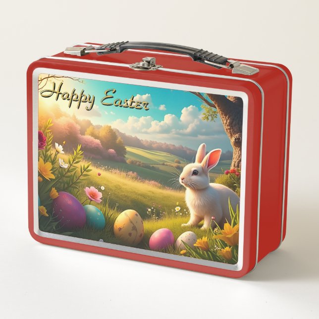 Frohe Ostern in einer Frühlingslandschaft Metall Brotdose (Vorderseite)