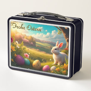 Frohe Ostern in einer Frühlingslandschaft Metall Brotdose