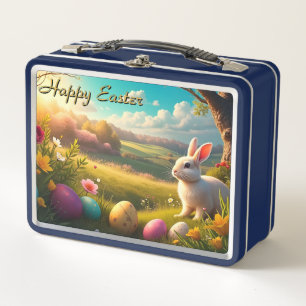 Frohe Ostern in einer Frühlingslandschaft Metall Brotdose