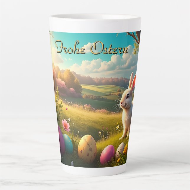 Frohe Ostern in einer Frühlingslandschaft Milchtasse (Vorderseite)