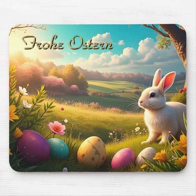 Frohe Ostern in einer Frühlingslandschaft Mousepad (Vorne)