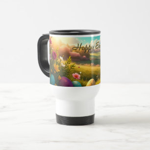 Frohe Ostern in einer Frühlingslandschaft Reisebecher
