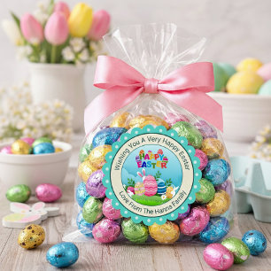 Frohe Ostern in Farbe – Süßer Hase und Eier Quadratischer Aufkleber