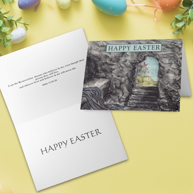 Frohe Ostern Jesus ist er Wasserfarbe Risen Karte (Jesus is risen happy Easter card with bible quote christian religious holiday card)