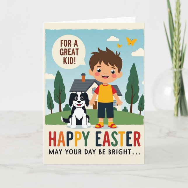 Frohe Ostern Jungen Szene Karte (Vorderseite)