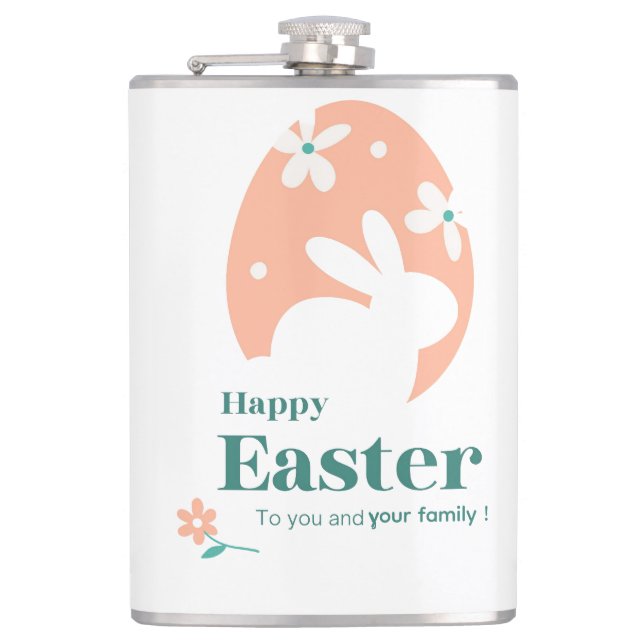 Frohe Ostern – Kaninchen & Ei Florales Design Flachmann (Vorderseite)