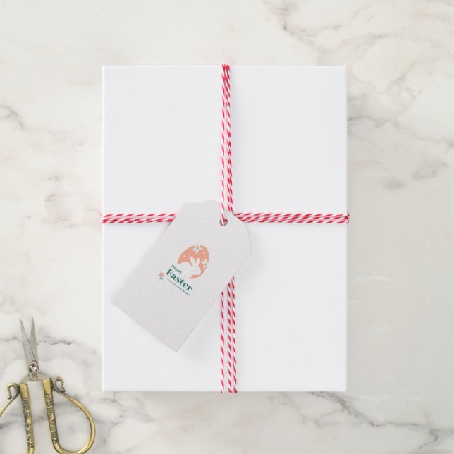 Frohe Ostern – Kaninchen & Ei Florales Design Geschenkanhänger (Mit Garn)