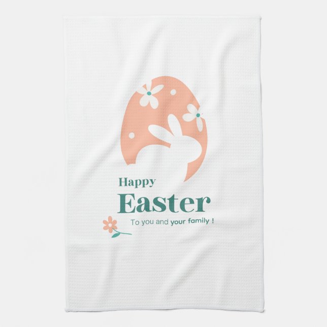Frohe Ostern – Kaninchen & Ei Florales Design Geschirrtuch (Vertikal)