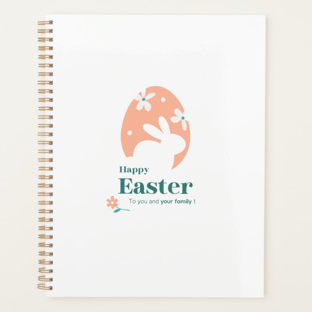 Frohe Ostern – Kaninchen & Ei Florales Design Planer (Vorderseite)