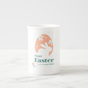 Frohe Ostern – Kaninchen & Ei Florales Design Prozellantasse