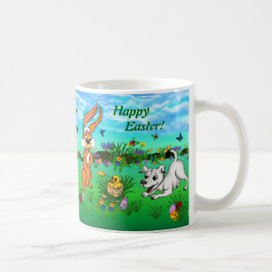 Frohe Ostern! Kaninchen, Küken und Welpen Tasse