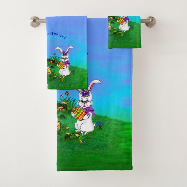 Frohe Ostern! Kaninchen mit Bunny und Chick Badhandtuch Set (Insitu)
