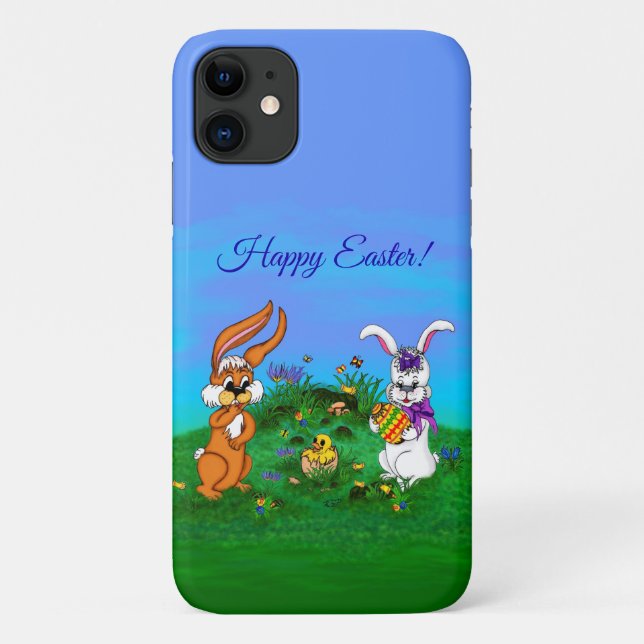 Frohe Ostern! Kaninchen mit Bunny und Chick Case-Mate iPhone Hülle (Rückseite)
