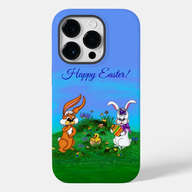 Frohe Ostern! Kaninchen mit Bunny und Chick Case-Mate iPhone Hülle (Rückseite)