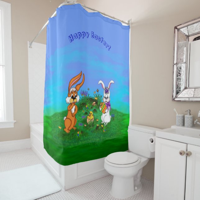 Frohe Ostern! Kaninchen mit Bunny und Chick Duschvorhang (Beispiel)