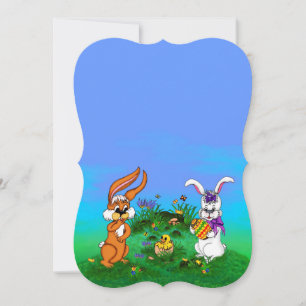 Frohe Ostern! Kaninchen mit Bunny und Chick Feiertagskarte