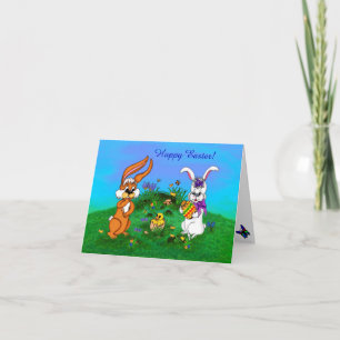 Frohe Ostern! Kaninchen mit Bunny und Chick Feiertagskarte