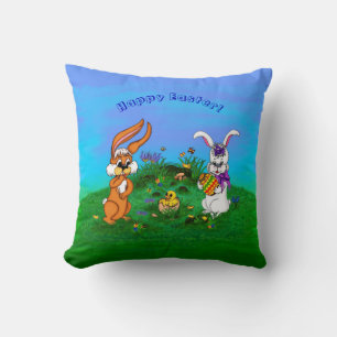 Frohe Ostern! Kaninchen mit Bunny und Chick Kissen