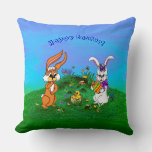 Frohe Ostern! Kaninchen mit Bunny und Chick Kissen