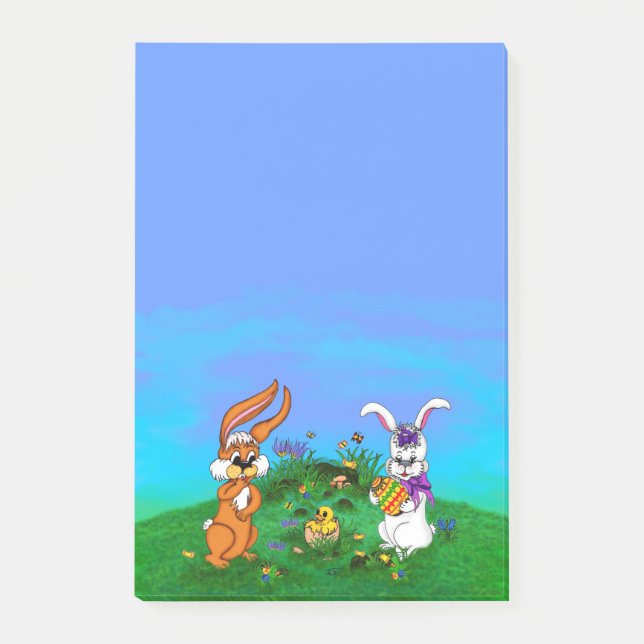 Frohe Ostern! Kaninchen mit Bunny und Chick Post-it Klebezettel (Vorderseite)