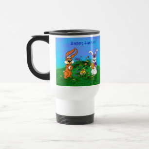 Frohe Ostern! Kaninchen mit Bunny und Chick Reisebecher