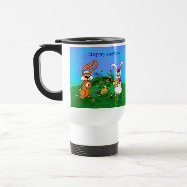 Frohe Ostern! Kaninchen mit Bunny und Chick Reisebecher (Links)