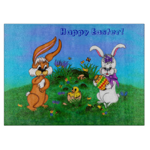 Frohe Ostern! Kaninchen mit Bunny und Chick Schneidebrett