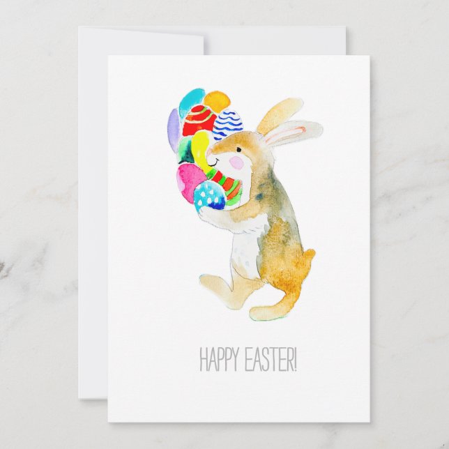 Frohe Ostern , Kaninchen und Eier Feiertagskarte (Vorderseite)