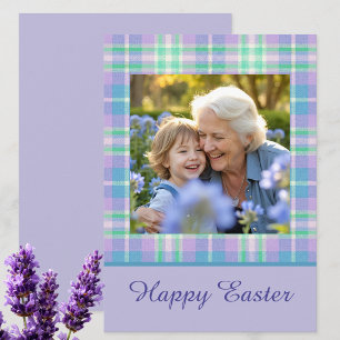 Frohe Ostern Kariert Ein Foto Lila Blau Pastell Feiertagskarte