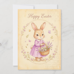 Frohe Ostern Karte - Hase im lila Kleid