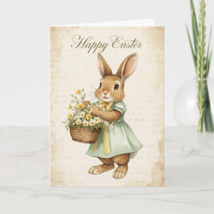 Frohe Ostern Karte - Hase mit gelben Blumen